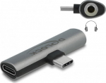 Delock USB-C to headphone jack / Ladeadapter - USB-C male to USB-C, Mini connector female - Grau - USB Power Delivery (60W)