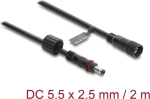 Delock DC Verl&auml;ngerungskabel 5.5 x 2.5 mm Plug to socket with screw lock M12 x 1.75 mm Thread waterproof 18 AWG, 2 m schwarz (67387)