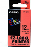 Casio original label printer ribbon, Casio, black printing/red background, unlaminated, 8m, 12mm (XR-12RD1)