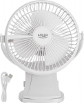 Adler Rechargeable Clip-on Desk Fan | AD 7342 | Table Fan | White | Diameter 15.5 cm | Number of speeds 3 | Oscillation | 5 W