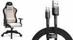 Armchair SENSE7 Spellcaster FUKU fabric black and beige + kabel usb
