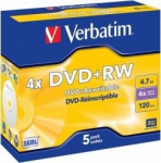 Verbatim Blank DVD+RW SERL 4.7GB 4x 5 Pack Jewel