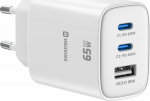 Swissten Edge Travel Charger Edge GaN 2x USB-C PD 65W + 1x USB-A 18W QC white