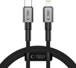 USB-kaabel USB-C <-> Apple iPhone Lightning, 1m, 27W / 3A, tumehall, punutud kaabliga, Tech-Protect