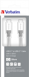 USB-kaabel USB-C USB-C 0.3m Verbatim USB3.1 USB-C Sync & Charge , Stainless Steel/Silver