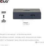 Club3D USB-C Switch 2<->1 10Gbps + 100W PD St/Bu retail