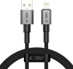 USB-kaabel USB-A <-> Apple iPhone Lightning, 1m, 15W / 3A, tumehall, punutud kaabliga, Tech-Protect