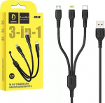 Kabel USB Denmen USB-A - USB-C + microUSB + Lightning 1 m Czarny (29360)