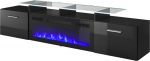 Cama MEBLE RTV cabinet ROVA with electric fireplace 190x37x48 cm black/black gloss