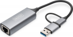 Digitus Wired network card USB 3.1 Typ C + USB A do 1x RJ45 2.5 Gigabit Ethernet 10/100/1000/2500Mbps