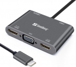 Sandberg USB-C Dock 2xHDMI+1xVGA+USB+PD, USB-C Dock