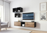 Cama MEBLE Cama living room furniture set ROCO 8 (2xRO3 + 4xRO6) antracite/wotan oak