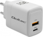 Qoltec Charger 35W GaN | 5-20V | 1.5-3A | 1xUSB-C PD | 1xUSB QC 3.0 | White