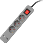 Entac Steckdosenleiste 3fach 2x USB-A, 1.5m grau