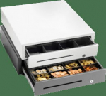 Star Micronics Star CB-2002 FN, dark grey - cash drawer, front opening, dimensions (WxHxD): 410x114x415mm, insert: 4 note compartments (horizontal), 8 coin compartments, 1 receipt compartment, 3-pos. lock, direct printer connection, colour: dark grey