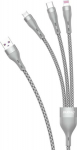 Kabel USB Dudao USB-A - USB-C + microUSB + Lightning 1.2 m Szary (6973687242220)