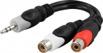 DELTACO 3.5mm (M) to 2x RCA (F) | 3.5mm tele - RCA | Adapter | 10cm | Svart