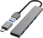USB jagaja Hama 4 pesa USB 3.0 Ultra-Slim + USB-C Adapter