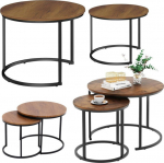 Lean Set of Round Coffee Tables 2w1 Vintage Natural Wood 70x50cm 45x44cm