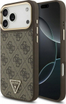 Guess PU Leather 4G Strass Triangle Logo Gold Frame MagSafe Case for iPhone 17 Pro Max / Brown
