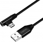 LogiLink micro USB w oplocie 1.0m angled black - kabel LogiLink USB 2.0 - micro USB 1.0m M/M angled black