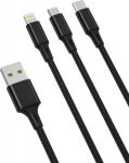 Kabel USB XO Kabel USB XO 3w1 USB-C / Lightning / Micro 2.4A 1.2m (czarny)