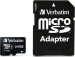 M&auml;lukaart Secure Digital Verbatim MicroSDXC 64GB Pro Class10 UHS-I U3 r90MB/sec w45MB/sec + SD-adapter