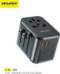 Awei Charger AWEI Network Adapter 2xUSB+3xUSB-C C-39 35W 4w1 US/AU/EU/UK czarny/black Univesal Travel GaN Charger