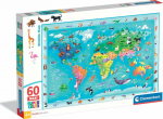 Clementoni Puzzle Maxi SuperColor Wildlife Map 60 element&oacute;w (26072)