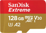 SanDisk microSDXC Extreme 128GB 190/90 MB/s A2 C10 V30 UHS-I U3 - microSDXC | 128GB | UHS-I | U3 | Class 10 | V30 | A2 | Reading do 190 MB/s | Record do 90 MB/s | Adapter SD
