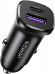 Ugreen EC305 USB-C + USB, 30W czarna - Car Charger