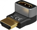 Wentronic Goobay HDMI Angled Adapter 90&deg; Vertical, 8K at 60 Hz, Gold-Plated, Black/Silver | 72009