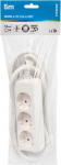 Extension cord 3-part white 5m, with grounding