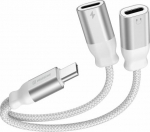 Swissten Textile USB-C Audio Charging Adapter 2x USB-C 0.12m