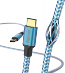 USB-kaabel USB-C USB-C 1.5m Hama helkiv nylonkate, sinine, voolutugevus kuni 3A 20V, USB-C-plug/USB-C-plug USB2.0 kiirus kuni 480Mbps