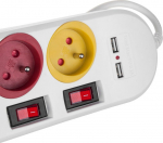 Maclean power strip, extender 4 sockets + 2xUSB, with switches, 250VAC/10A, 2.1A 5V, 1.5m, white, MCE229 W