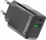 FoneKit Double 20 W Quick Charger, USB-C + USB-A, black