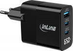 InLine USB PD Netzteil - GaN Ladeger&auml;t - 3-Port - USB-C + USB-A - 65W - with Display