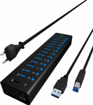 RaidSonic ICYBOX IB-AC6113 IcyBox 13 Port USB 3.0 Hub with USB charge port, Black