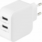 DELTACO Wall Charger USB-A x2 4.8 A, 24 W vit