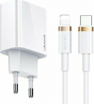 Usams charger Mains charger USAMS T34 1xUSB-C 20W 5V-3A PD3.0 + kabel U63 USB-C/Lightning 20W white/white T49OCLN01