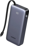 UGREEN PB536 20.000mAh 45W Powerbank 1x USB-A 1x USB-C 1x integrated USB-C Kabel LED Airline approved grau (55988B)