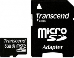 Transcend MicroSD Card SDHC 8GB + Adapte, microSDXC/SDHC Class 10 8GB