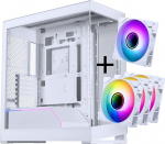 PHANTEKS NV-Serie NV5 MK2 ATX-Geh&auml;use, Tempered Glass, DRGB - Matte White + 3er Pack M25 Gen2 PWM D-RGB L&uuml;fter Reverse Blade + 1x Normal Fan - 120mm