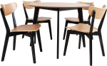 Dining set ROXBY round table, 4 chairs, oak/black