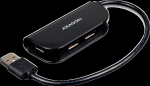 Axagon Handy four-port USB 2.0 hub with a permanently connected USB cable. Black