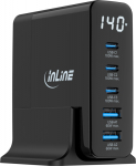 InLine USB PD Netzteil - GaN Ladeger&auml;t - 5-Port - USB-C + USB-A - 140W - with Display