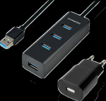 AXAGON HUE-S2BP 4x USB3.0 Charging Hub 1.2m Cable, MicroUSB Charging, Incl. AC Adapter