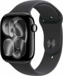 Apple Watch Series 11 (GPS + Cellular) 46 mm mirror black aluminum case and black sport strap, M/L