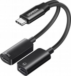 Kabel USB Ugreen Sound Card CM821, USB-C do 2x USB-C (czarna)